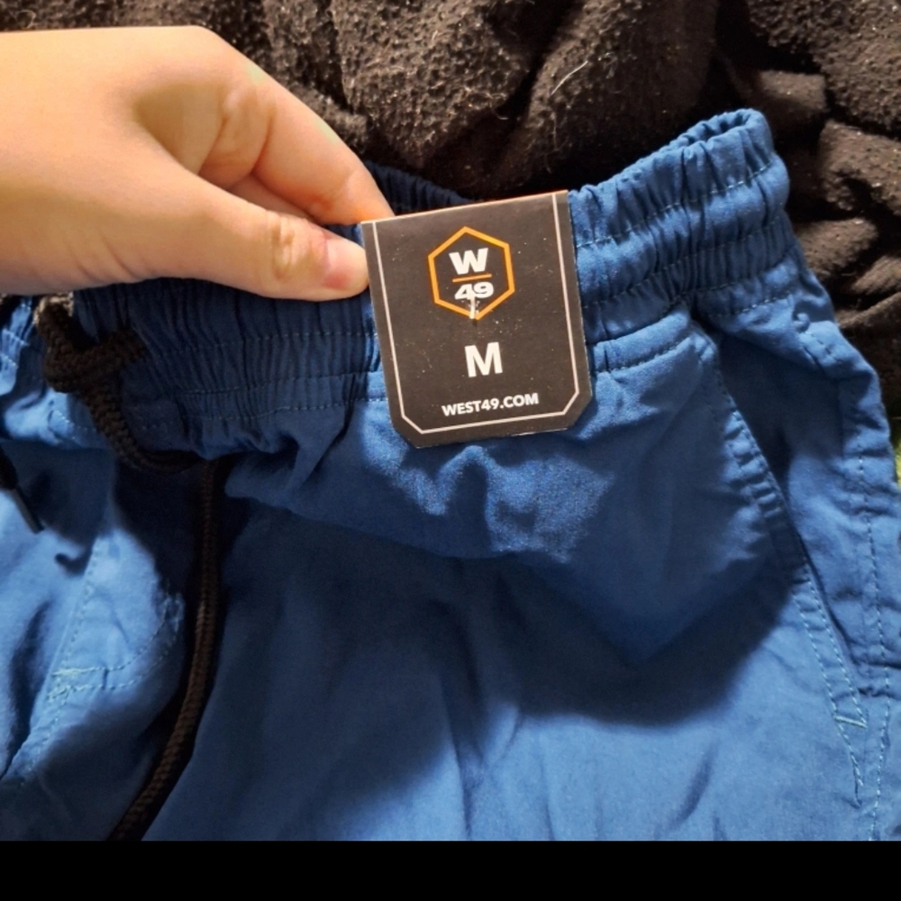 Blue Joggers with Elastic Waistband and Synthetic Sheen